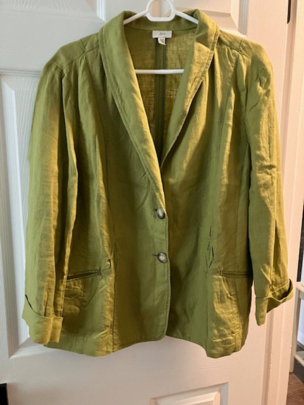 Women's Green Linen Button Front Jacket Blazer J JILL XLP Petite